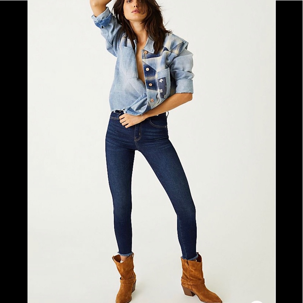 Free People Raw High Rise Jegging Deep Indigo New